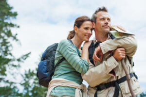 Couple hiking in remote area